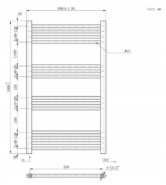 Gamma Erga Basic, topné těleso 1000x600 mm, 463 W, černá, ERG-LAV-BASIC-10060-BK