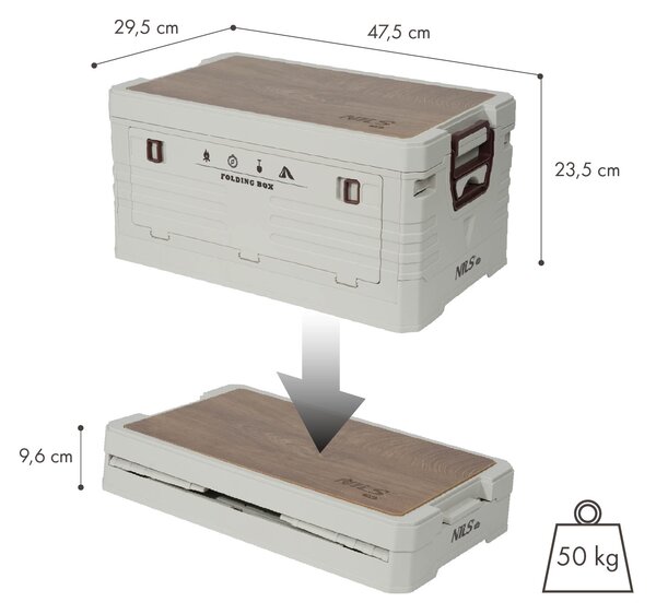 NCB4002 BÉŽOVÝ SKLÁDACÍ BOX S VÍKEM A DŘEVĚNOU DESKOU 2V1 32L NILS CAMP