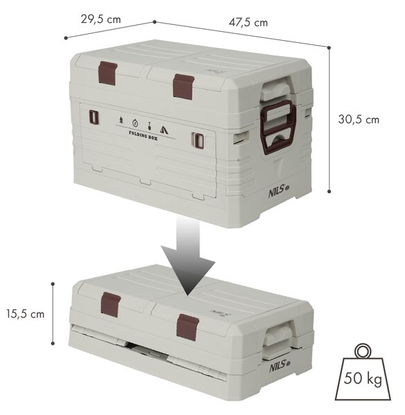 NCB4003 ŠEDÝ SKLÁDACÍ BOX S VÍKEM 42L NILS CAMP