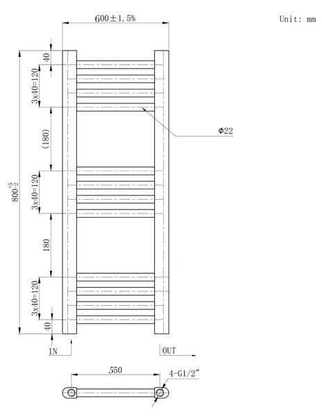 Gamma Erga Basic, topné těleso 800x600 mm, 370 W, bílá, ERG-LAV-BASIC-8060-WH