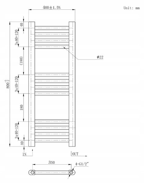 Erga Basic, topné těleso 800x400 mm, 273 W, černá, ERG-LAV-BASIC-8040-BK