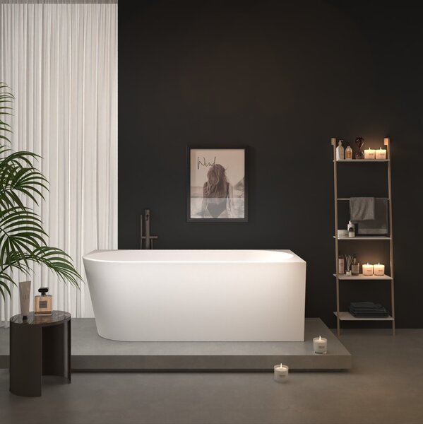 Erga Zara, rohová volně stojící vana 150x75 cm + odtoková zátka, pravá, bílá lesklá, ERG-Zara-150075R-WH-WH