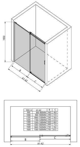 Erga Lynn, posuvné sprchové dveře do otvoru 90x195 cm, 8mm čiré sklo, černý profil, ERG-V02-LYNN-D090-CL-BK