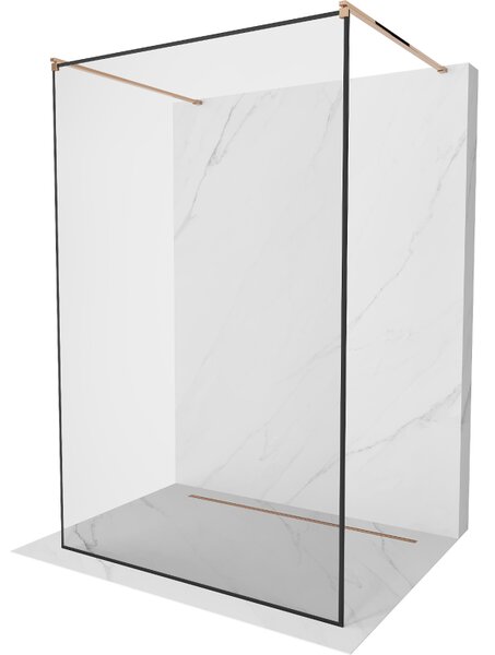 Mexen Kioto, průchozí sprchová zástěna 100 x 200 cm, 8mm sklo čiré/černý vzor, 2x růžové zlato stabilizační rozpěra, 800-100-002-60-70