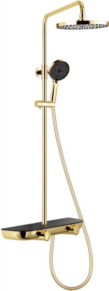 Mexen Axis, sprchová souprava se skleněnou poličkou, zlatá lesklá-černá, 78112-75
