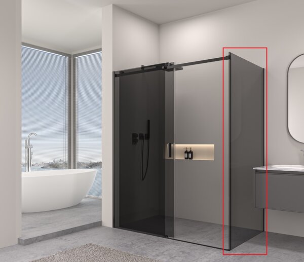 Erga Lynn, pevná stěna pro sprchový kout 70x195 cm, 8mm šedé sklo, černý profil, ERG-V02-LYNN-G070-GR-BK