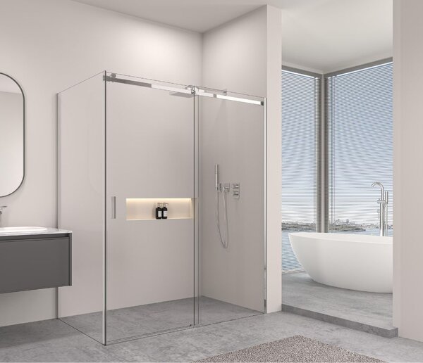 Erga Lynn, sprchový kout s posuvnými dveřmi 90(dveře) x 100(stěna) x 195 cm, 8mm čiré sklo, chromový profil, ERG-V02-LYNN-D090G100-CL-CR