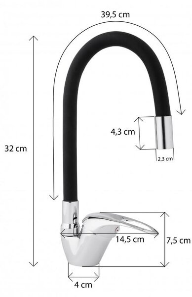 Erga Ceres, stojánková dřezová baterie s elastickým ramenem, šedá-chromová, ERG-YKA-BZ.CERES-BLK