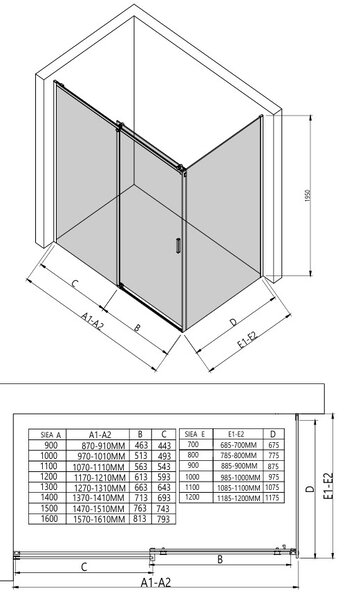 Erga Lynn, pevná stěna pro sprchový kout 70x195 cm, 8mm šedé sklo, černý profil, ERG-V02-LYNN-G070-GR-BK