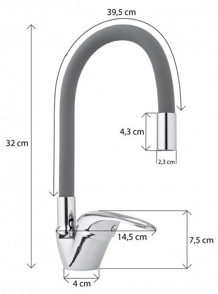 Erga Ceres, stojánková dřezová baterie s elastickým ramenem, šedá-chromová, ERG-YKA-BZ.CERES-GRY