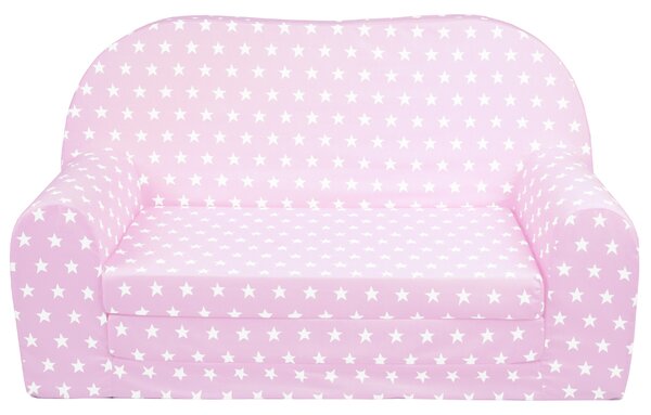 Svět pokojů Dětská sedací rozkládací pohovka 100 cm růžová - bílé hvězdy