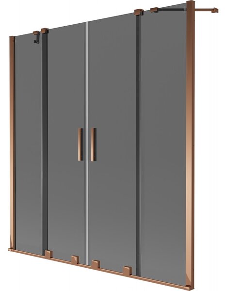 Mexen Velar Duo, 2-křídlová posuvná vanová zástěna 150 x 150 cm, 8mm šedé sklo, růžové zlato, 896-150-000-42-60