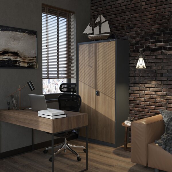 Plechová policová skříň JAN, 900 x 1850 x 400 mm, Eco Design: antracitová/ ořech