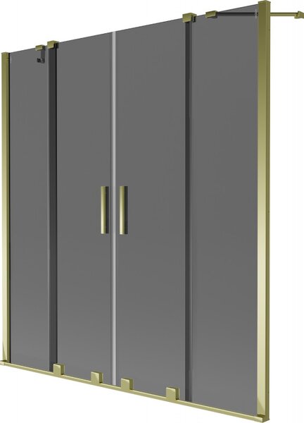 Mexen Velar Duo, 2-křídlová posuvná vanová zástěna 140 x 150 cm, 8mm šedé sklo, zlatý lesklý profil, 896-140-000-42-50