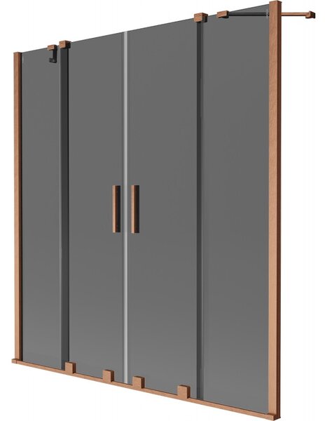 Mexen Velar Duo, 2-křídlová posuvná vanová zástěna 150 x 150 cm, 8mm šedé sklo, měděná matná, 896-150-000-42-65