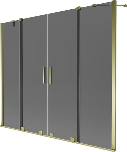 Mexen Velar Duo, 2-křídlová posuvná vanová zástěna 180 x 150 cm, 8mm šedé sklo, zlatá lesklá, 896-180-000-42-50