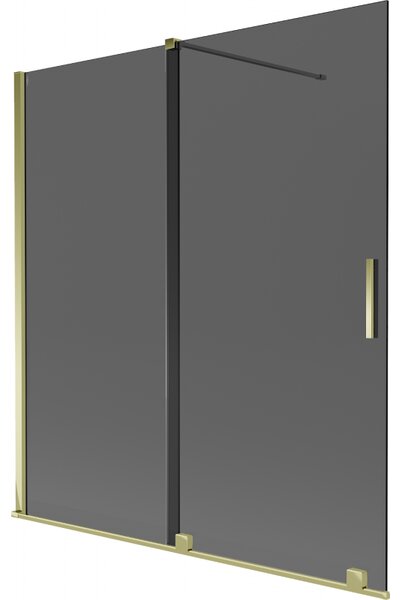 Mexen Velar, 2-křídlová posuvná vanová zástěna 150 x 150 cm, 8mm šedé sklo, zlatá lesklá, 896-150-000-41-50
