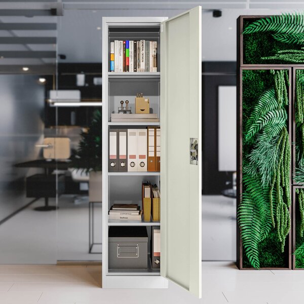 Plechová skříň ALEX, 450 x 1850 x 400 mm, Eco Design: bílá/ dub sonoma