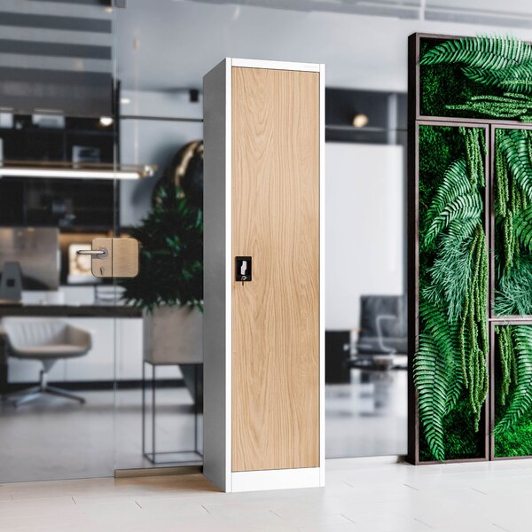 Plechová skříň ALEX, 450 x 1850 x 400 mm, Eco Design: bílá/ dub sonoma
