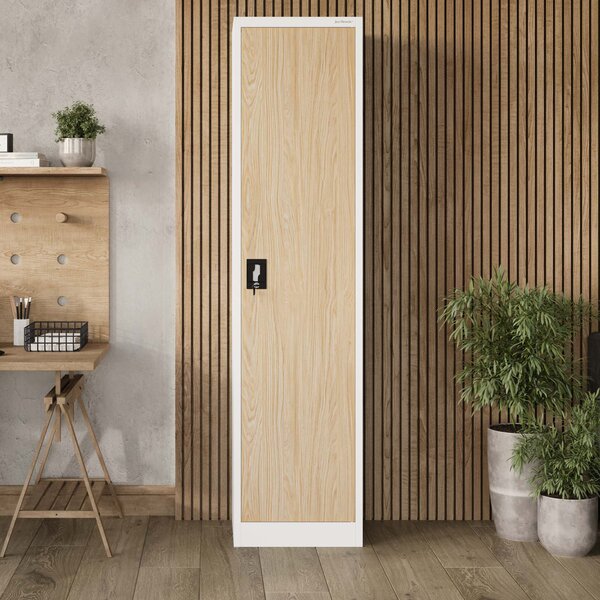 Plechová skříň ALEX, 450 x 1850 x 400 mm, Eco Design: bílá/ dub sonoma