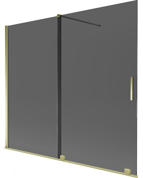 Mexen Velar, 2-křídlová posuvná vanová zástěna 180 x 150 cm, 8mm šedé sklo, zlatá lesklá, 896-180-000-41-50