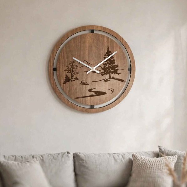 Dřevěné nástěnné hodiny s lesním motivem | HOLU: HDF - Javor 30 cm 4798-115356 HDF0609-silver-ruky