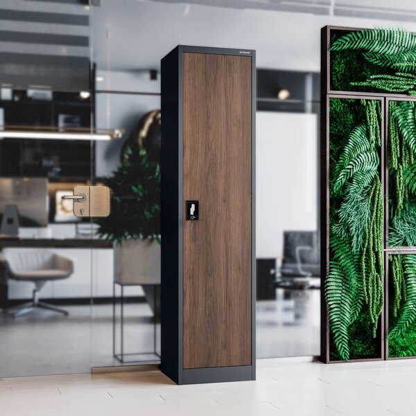 Plechová skříň ALEX, 450 x 1850 x 400 mm, Eco Design: antracitová/ ořech