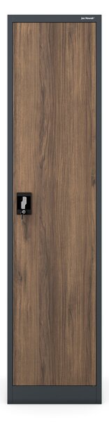 Plechová skříň ALEX, 450 x 1850 x 400 mm, Eco Design: antracitová/ ořech