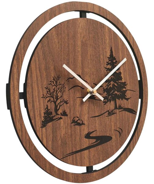 Dřevěné nástěnné hodiny s lesním motivem | HOLU: HDF - Javor 30 cm 4798-115356 HDF0609-silver-ruky