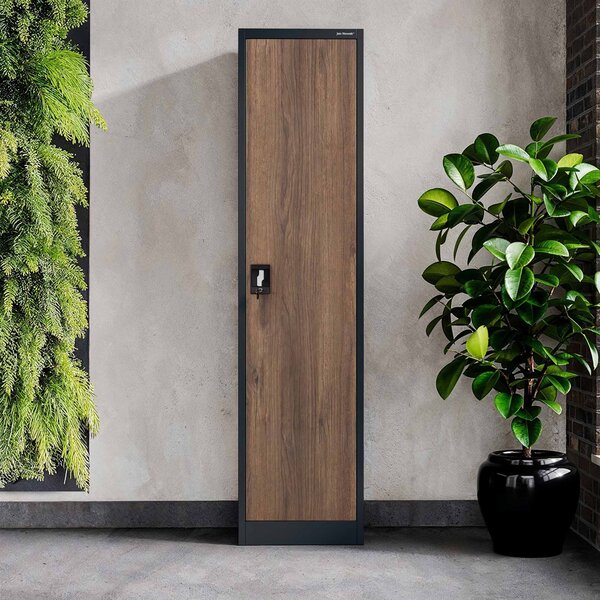 Plechová skříň ALEX, 450 x 1850 x 400 mm, Eco Design: antracitová/ ořech