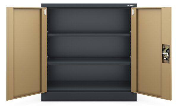Plechová skřínka s policemi BEATA, 900 x 930 x 400 mm, Eco Design: antracitová/ ořech