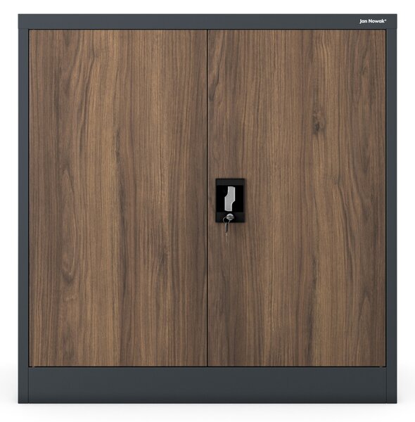 Plechová skřínka s policemi BEATA, 900 x 930 x 400 mm, Eco Design: antracitová/ ořech