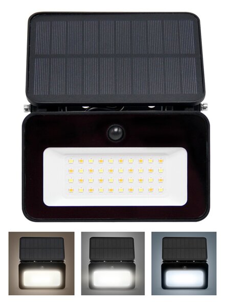 Solight LED solární reflektor se senzorem, 6W, 660lm, 3CCT, Li-Ion, černá WL913