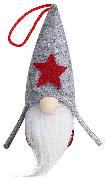 Vánoční závěsná ozdoba na stromeček - SKŘÍTEK - 16 cm - šedý s červenou hvězdou
