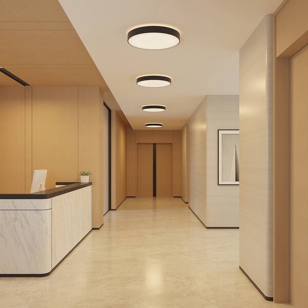 Arcchio LED stropní svítidlo Vanida, černé, Ø 60 cm, nahoru/dolů, stmívatelný, Černá, Kuchyň, Hliník, Moderní