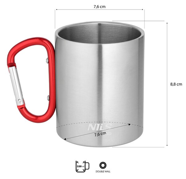 NC17110 ČERVENÝ KEMPIGOVÝ HRNEK 300ML S KARABINOU NILS CAMP
