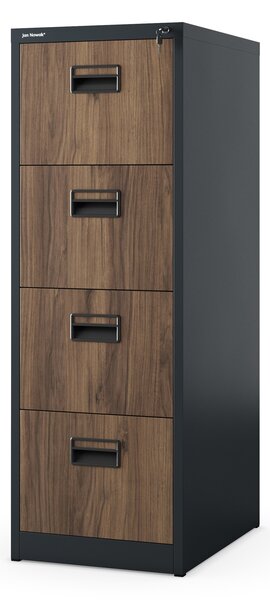 Plechová kartotéka, 4 zásuvky SARA V4, 460 x 1320 x 620 mm, Eco Design: antracitová/ ořech