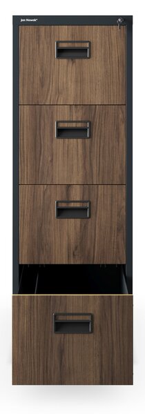Plechová kartotéka, 4 zásuvky SARA V4, 460 x 1320 x 620 mm, Eco Design: antracitová/ ořech