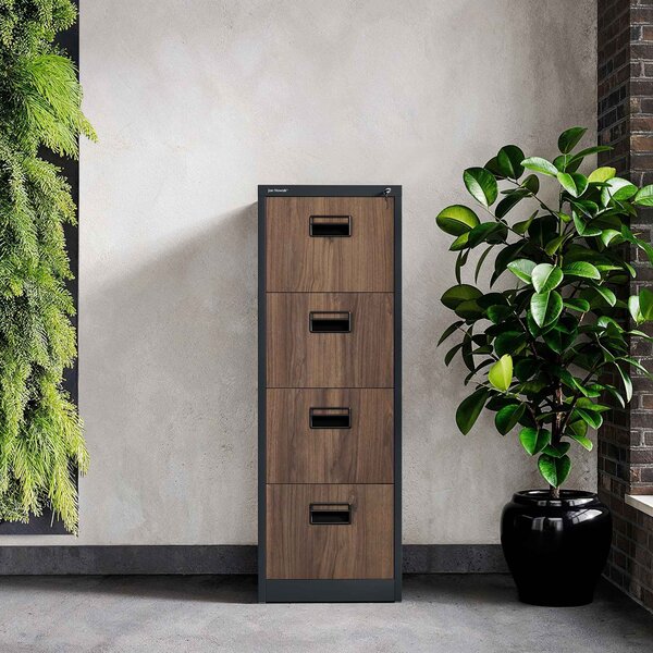 Plechová kartotéka, 4 zásuvky SARA V4, 460 x 1320 x 620 mm, Eco Design: antracitová/ ořech