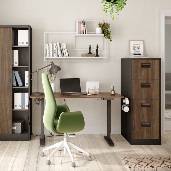 Plechová kartotéka, 4 zásuvky SARA V4, 460 x 1320 x 620 mm, Eco Design: antracitová/ ořech