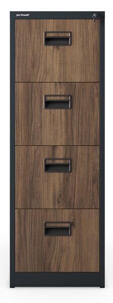 Plechová kartotéka, 4 zásuvky SARA V4, 460 x 1320 x 620 mm, Eco Design: antracitová/ ořech