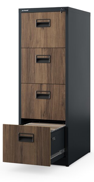 Plechová kartotéka, 4 zásuvky SARA V4, 460 x 1320 x 620 mm, Eco Design: antracitová/ ořech
