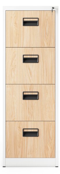 Plechová kartotéka, 4 zásuvky SARA V4, 460 x 1320 x 620 mm, Eco Design: bílá/ dub sonoma