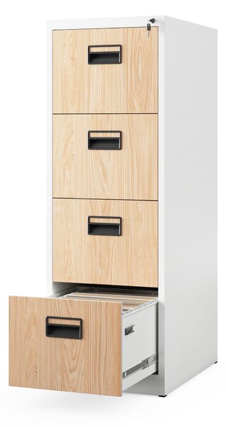 Plechová kartotéka, 4 zásuvky SARA V4, 460 x 1320 x 620 mm, Eco Design: bílá/ dub sonoma