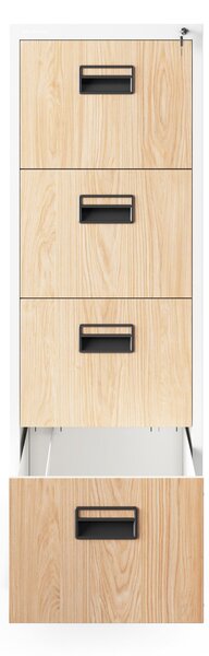 Plechová kartotéka, 4 zásuvky SARA V4, 460 x 1320 x 620 mm, Eco Design: bílá/ dub sonoma
