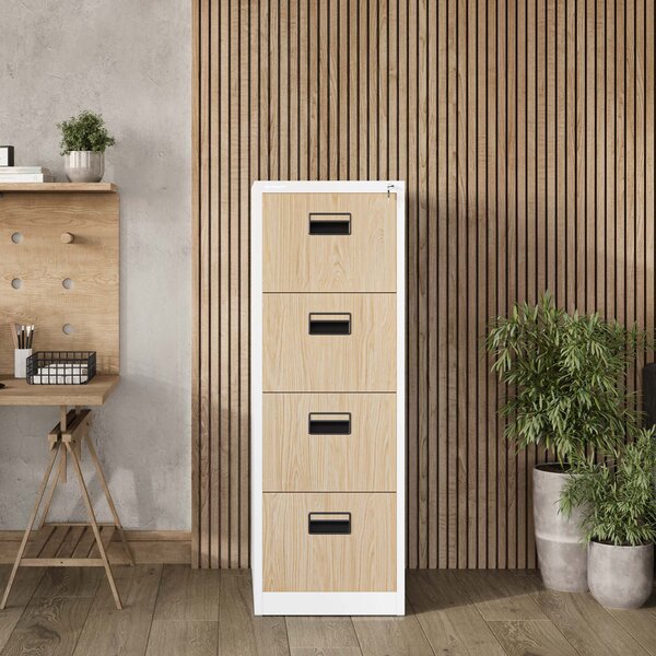 Plechová kartotéka, 4 zásuvky SARA V4, 460 x 1320 x 620 mm, Eco Design: bílá/ dub sonoma