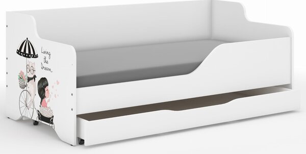 Dětská postel LOLA - DÍVKA NA VÝLETĚ 160x80 cm - grafika na čelech