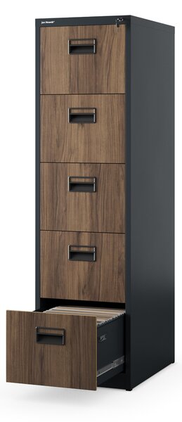 Plechová kartotéka, 5 zásuvek SARA V5, 460 x 1625.5 x 620 mm, Eco Design: antracitová/ ořech