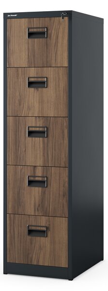 Plechová kartotéka, 5 zásuvek SARA V5, 460 x 1625.5 x 620 mm, Eco Design: antracitová/ ořech