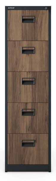 Plechová kartotéka, 5 zásuvek SARA V5, 460 x 1625.5 x 620 mm, Eco Design: antracitová/ ořech